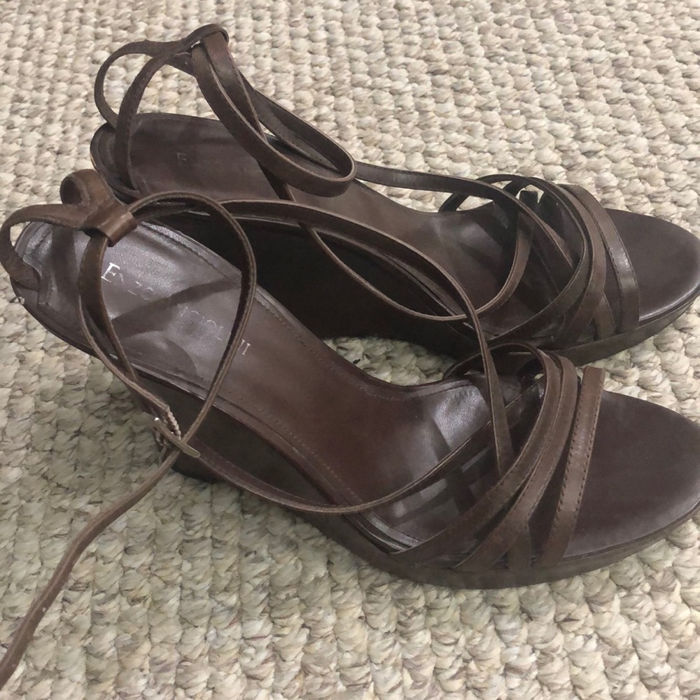 Brown wedge sandals ankle strap